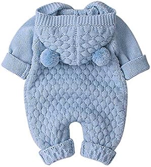 VICROAD Baby Hooded Knitted Rompers Newborn Girls Boys Onesies Warm Sweater Jumpsuit Outfits