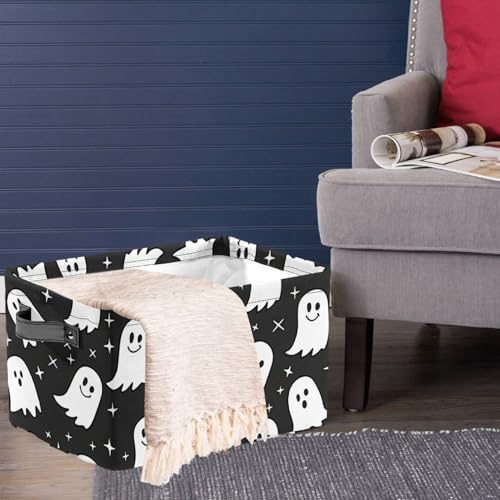 Cesta fantasma rectangular con asa resistente para almacenamiento de Halloween infantil 7