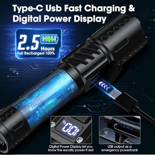 Lampe de poche rechargeable 2000 lumens torche tactique LED - 4