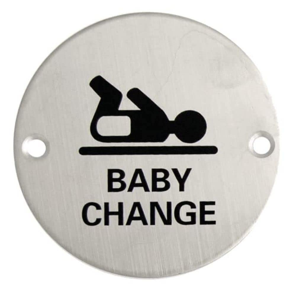 V Safety Baby Change Symbol, Stainless Steel, 76mm, Sign with fixings