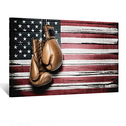 Kreative Arts - American Flag Canvas Prints Wall Art Modern Wall Decor Home Decoration Stretched Gallery Canvas Wrap Giclee Print Ready To Hang 24''X36'' (Usa Flag And Boxing Gloves) #TOP20