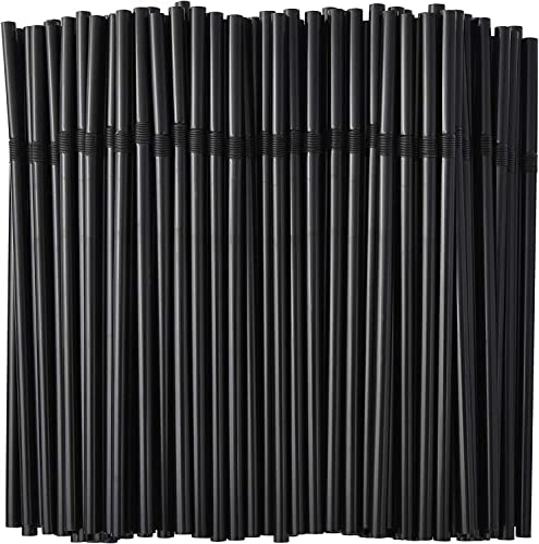ALINK 100-Pack Black Flexible Drinking Straws, Plastic Disposable Bendy Straws - 7.75