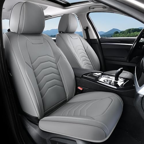 Image of Coverado Car Seat Covers, Gray Front Seat Covers, 2 Pack Luxury Faux Leather Seat Covers for Cars, Waterproof Car Seat Protector Car Seat Cushion, Universal Automotive Seat Covers Fit for Most Cars