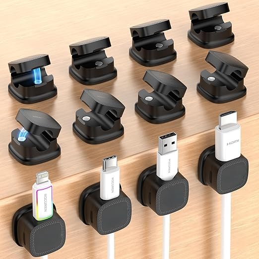 12 Pack Magnetic Cord Organizer Clips with Fast Lock, Adhesive Desk Cable Holders for Charging Wires, USB & Data Cables, Car Dashboard, Office Table, Bedside & Home Use, Black-image-10