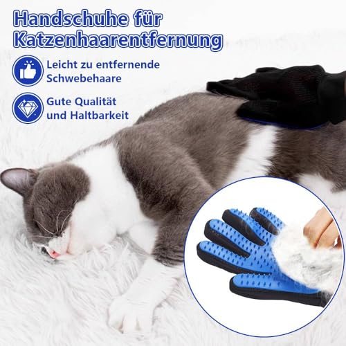 Dreamil Haustier Fellpflege Handschuh 2 Stück Effizienter Tierhaarentferner-Handschuh Massagehandschuh Verwenden mit Verbessertem fün-Finger-Design perfekt für Hunde und Katzen mit langem kurzem Fell