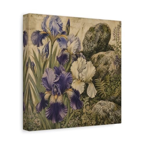 Toile Iris Violet et Blanc au-dessus de la cheminée pour un salon cosy
