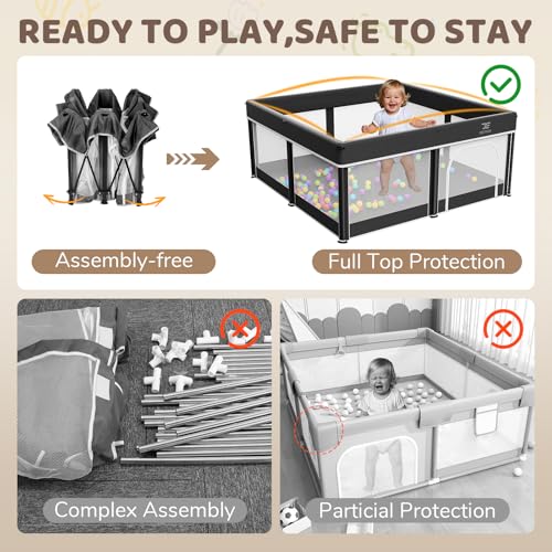 Image of 50x50 Foldable Baby Playpen with Mat - Portable Outdoor Play Yard, Black