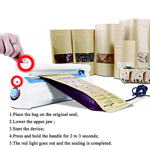 LabZhang 8inch Impulse Bag Sealer,Impulse Heat Sealer,Manual Poly Bag Heat Sealer Heat Seal Closer with 2 Replacement Kit,White - Thumbnail 4