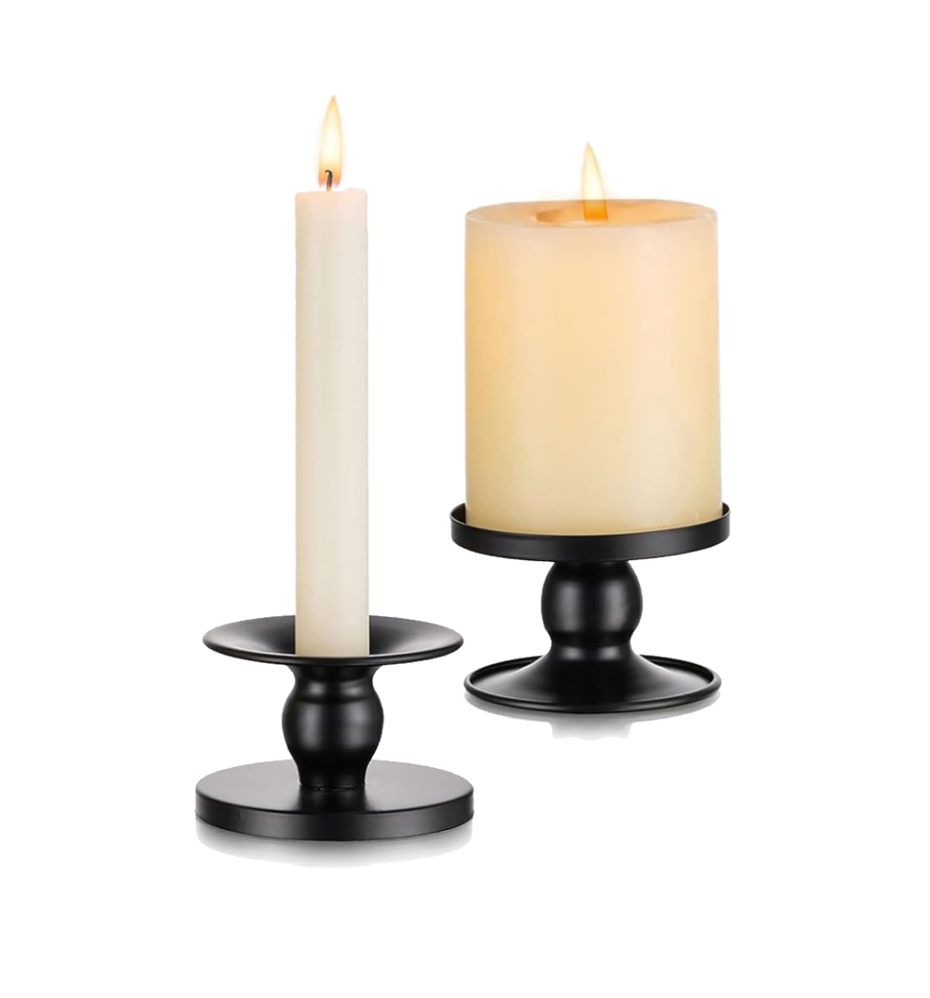 Hurricane Candle Holder Black: Dual Purpose Set of 2 Candle Holders for Pillar Candles - Planter Vase Pot Decorative Metal Pillars Stands for Wedding Party Christmas Holiday Dining Table Centerpiece