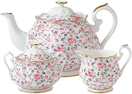 Royal Albert Rose Confetti 3-Piece Set (Teapot, Sugar & Creamer)