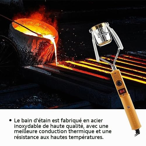 Bain D'Étain Portable 180W Température Réglable 150‑450°C pour Soudure de Transformateurs et Placage de Broches Contrôle Précis Sécurité pour Techniciens Électroniques