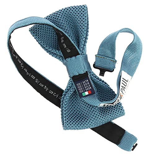 Noeud papillon tricot en soie bleu plomb par Tony & Paul pour un style élégant.