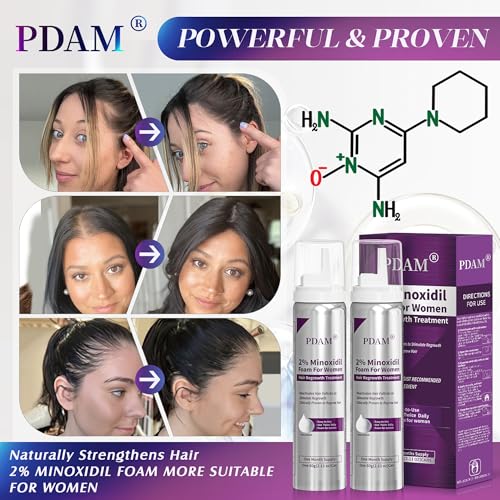 Image of Minoxidil for Women Foam Hair Growth - Minoxidil Hair Regrowth Treatment for Women, Topical Solution Hair Loss Treatments, Thicker and Fuller Hair, 2-Month Supply, 2 x 2.11 oz