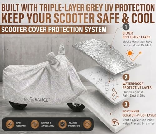 Image of Mototrance All Weather Protection Two Wheeler Cover for All Bikes /Royal Enfiled /Upto Pulsar 160CC to 350CC | Anti Dust, 100% Waterproof, Heat Resistant, UV Proof with Mirror Pocket | Aero Silver