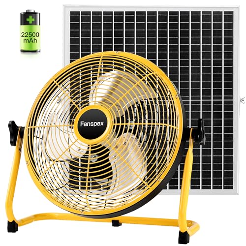 Fanspex - Ventilador de piso solar recargable de 14 pulgadas para exteriores, ventilador de 15600 mAh con panel solar de...