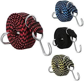 PAKEY Bungee Cords with Hooks Heavy Duty Elastic Luggage Straps 4 Pack Strap Tarpaulin Fixings Rubber Nylon Cords for Bike Trucks Trailer and Camping, Multi-coloured