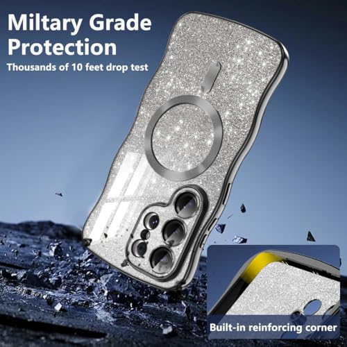 Meshine for Galaxy S26 Ultra Case, [Compatible with MagSafe][Built-in Camera Lens] Magnetic Curly Wavy Frame Shockproof Shiny Cute for Women Girls Cover for Samsung Galaxy S26 Ultra,Glitter Black - image 7