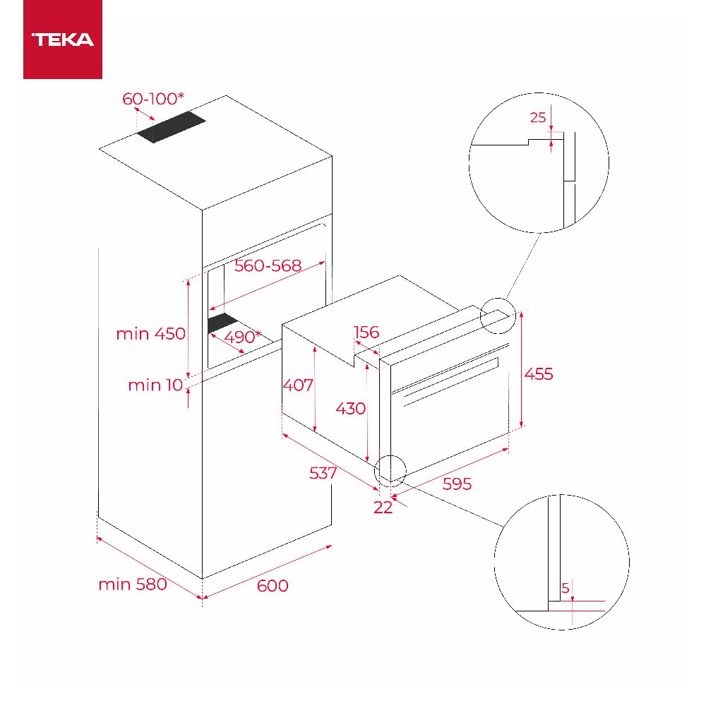 TEKA HSC 635 P S Four compact pyrolytique multifonction de 45 cm, système de nettoyage avec HydroClean PRO, 8 fonctions de cuisson, contrôle tactile, chauffage rapide, couleur acier inoxydable