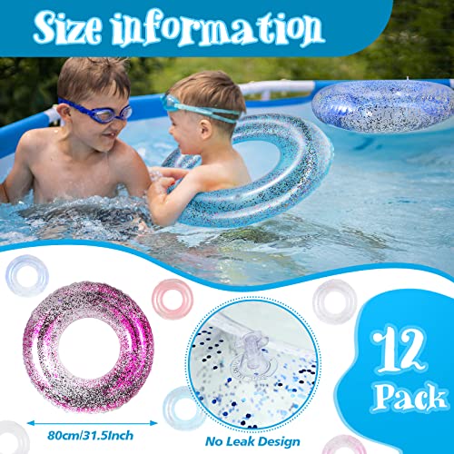 12 Pack Inflatable Pool Float Tube 31.5 Inch Glitter Swim Tubes Rings Confetti Water Tube Colorful Swimming Pool Floats Toys For Girls Boys Adults Outdoor Summer Beach Pool Party Supplies, 6 Styles #TOP1