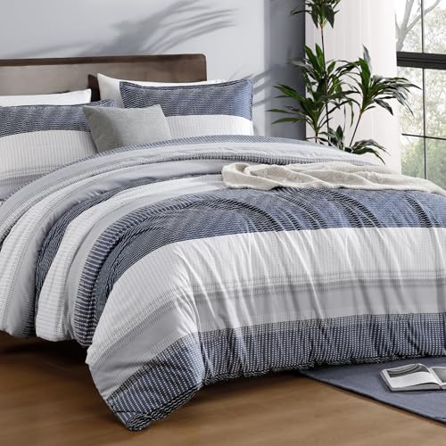 Andency Stripe Comforter Set King, 3 PCS Navy Blue Bedding by Andency - Used condition - Image 2