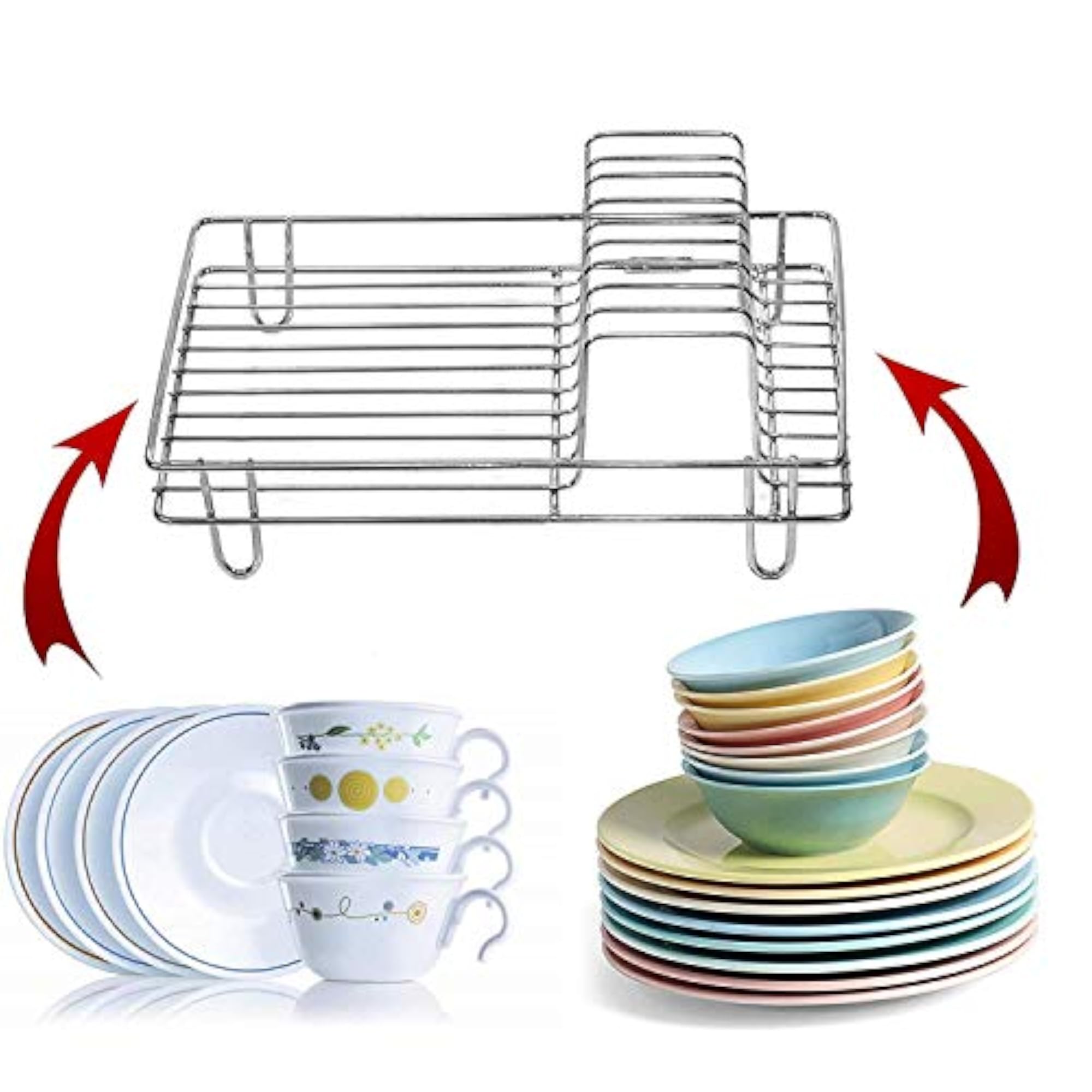 Stainless Steel Cup & Saucer Stand, Kitchen Storage