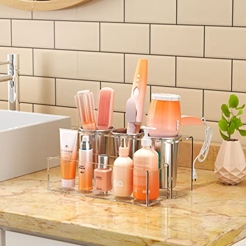 NIUBEE Hair Tool Organizer, Acrylic Hair Dryer and Styling Holder, Bathroom Countertop Blow Dryer Organizer, Vanity Storage Stand for Accessories, Makeup, Toiletries (Clear) - Thumbnail 3