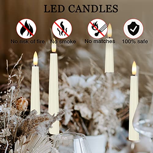 Flameless Taper Candles With 3D Wick, 9.6" Real Wax Led Candles With Remote And Timer, 3 Pack Flickering Candlesticks Battery Operated, Classic Tall Taper Candles For Home, Wedding, Party, Ivory #TOP4