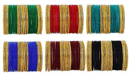 Image of NMII Glass with Plain and Glossy Finished Bangle Set For Women and Girls