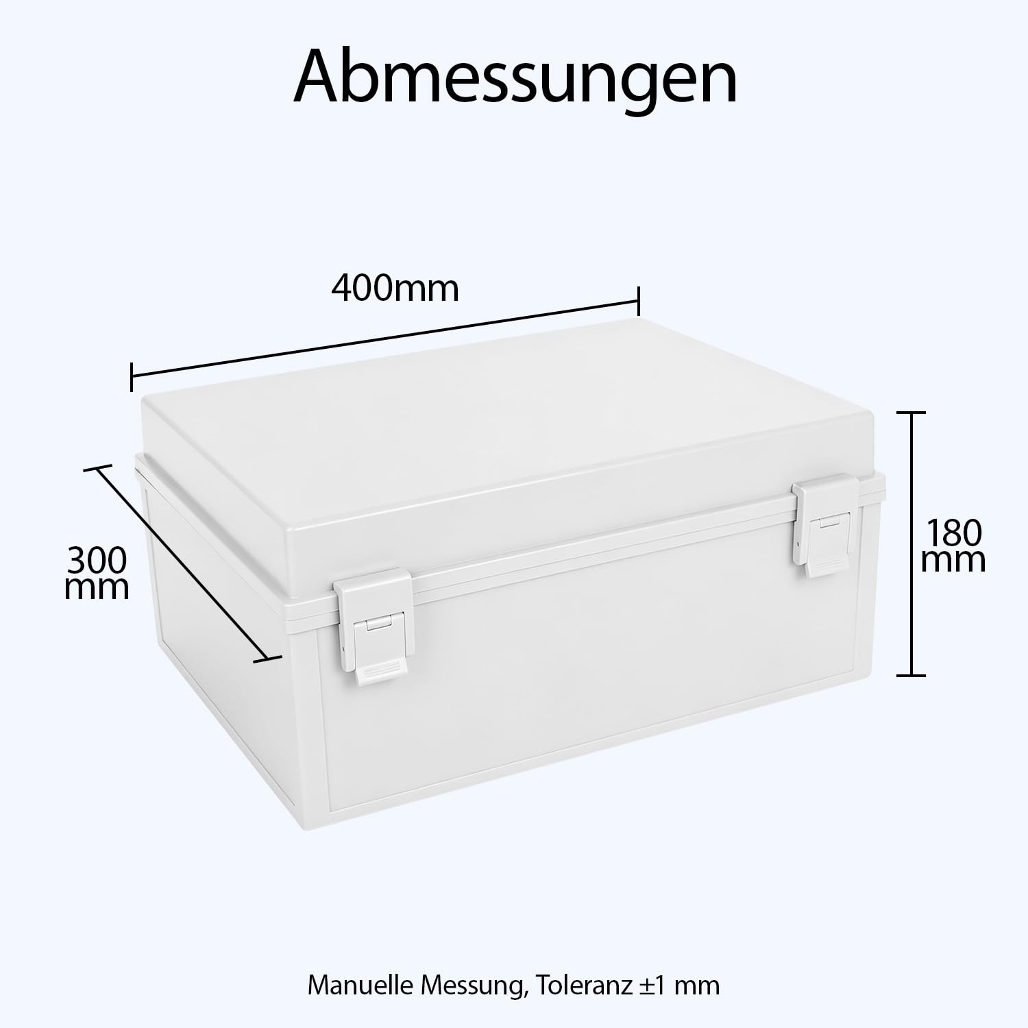 LeMotech Wasserdichte Verteilerkasten, IP65 Abzweigdose, ABS Kunststoff Gehäuse, mit Montageplatte, Wandhalterung, Scharnierdeckel und Wasserdichtem Anschluss, 400 × 300 × 180 mm, grauer Schaltkasten