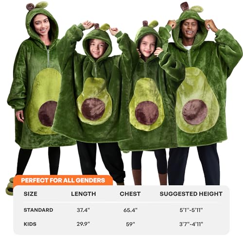 Image of Giggling Getup Wearable Blanket Hoodie for Girls and Boys Sherpa Fleece Hooded Blanket Sweatshirt Warm Cozy Sherpa Wearable Throw Oversized Hoodie with Giant Pocket & Sleeves for Kids Avocado