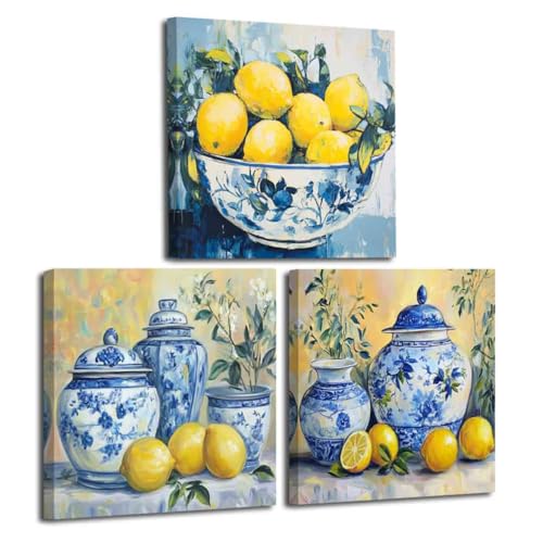 BJYCHG Lemon Wall Art Lemon Pictures for Kitchen Set of