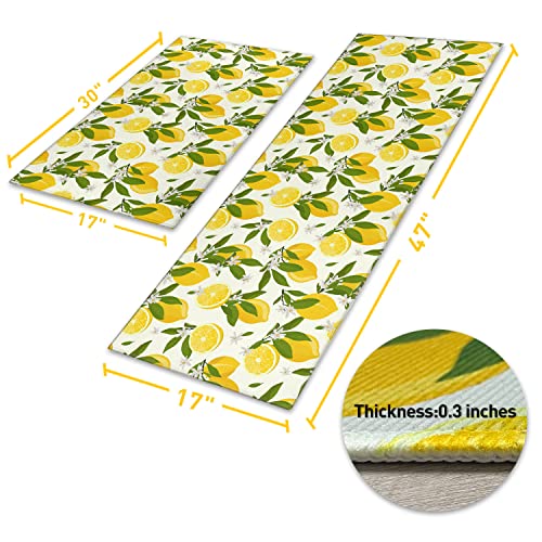 Lemon Kitchen Mats Cushioned Anti Fatigue 2 Piece Set, Memory Foam Kitchen Mat Set Of 2, Farmhouse Kitchen Runner Rug And Waterproof Kitchen Mat For Home Kitchen Decor Or Office 17"X30"+17"X47" #TOP2