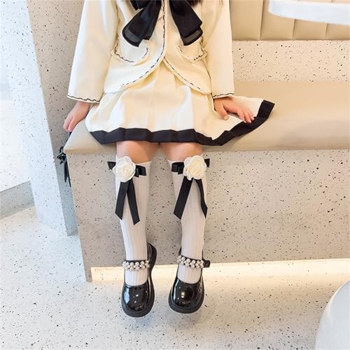 Socks,Kids Girls Knee High Socks JK Cute Camellia Bowknot Cotton School Uniform Long Tube Socks Over Calf Socks4