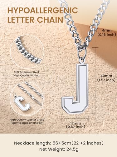 Collier lettre initiale en acier inoxydable durable avec maille cubaine robuste - 4