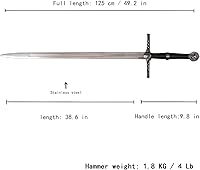 Vista 2 de Espada de acero plateado de Geralt de metal completo de 125cm/48.8 pulgadas, acero inoxidable, espada plateada de lobo blanco Aerondight hecha a