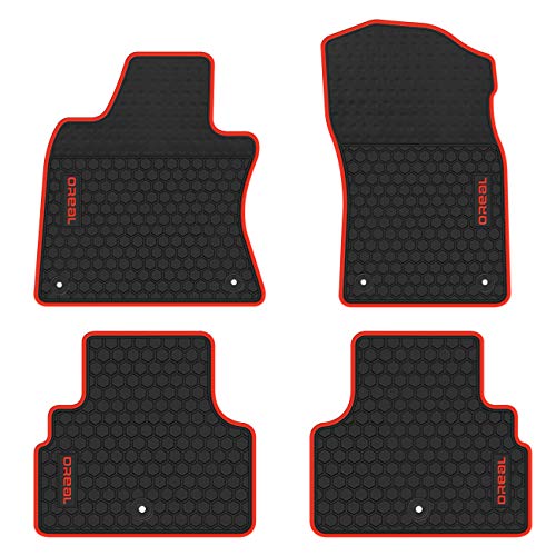 biosp Car Floor Mats for Infiniti Q50 2014-2019 Front And Rear Heavy Duty Rubber Liner Set Black Red Vehicle Carpet Custom Fit-All Weather Guard Odorless