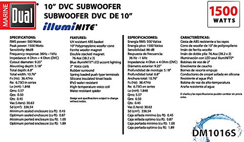 Image of Dual Electronics DM1016S 10 inch Dual Voice Coil Marine Subwoofer with Blue illumiNITE LED Lighting