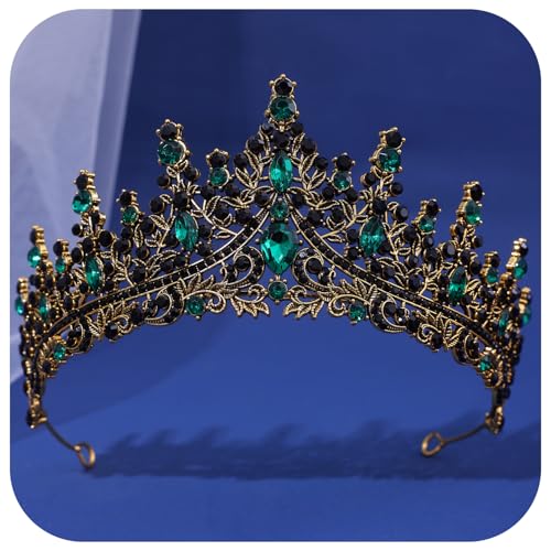 Halloween Tiaras for Women - Black Crystal Queen Crowns Dark Princess headband for Cosplay Costume Party Gothic Evil Vampire Queen CrownHG828-Bronze Green