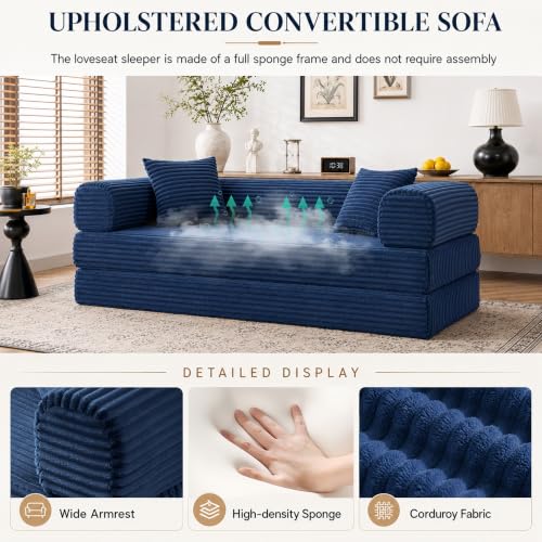 Image of AUGOP Futon Sofa Bed Boneless Couch for Living Room,Pull Out Couch with Sleeper Sofa,Day Bed Couch with Storage Pocket,Removable Corduroy with 2 Pillow