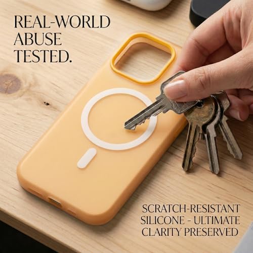 Image of amazon basics Luxury MagSafe Compatible Magnetic Case for iPhone 15 | Soft Touch Matte Pastel Finish | Shockproof Back Cover with Camera Protection (Orange)