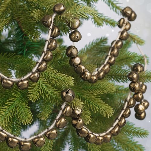 Suncalla 1 Pc 5.9 ft Vintage Christmas Bells Garland for Tree Mantel Stairs Garland Accessories Mini Hanging Jingle Bell Craft for Christmas Kitchen Cabinet Fireplace Porch Home Decor (Vintage Gold)