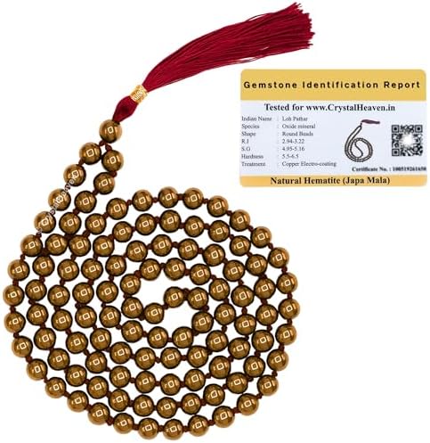 Copper Hematite Crystal Japa Mala Ganthi - 108 Beads Buddhist Prayer Beads - AAA Grade Original Healing Gemstone Agate Mala for Yoga Meditation Spiritual Reiki Feng Shui