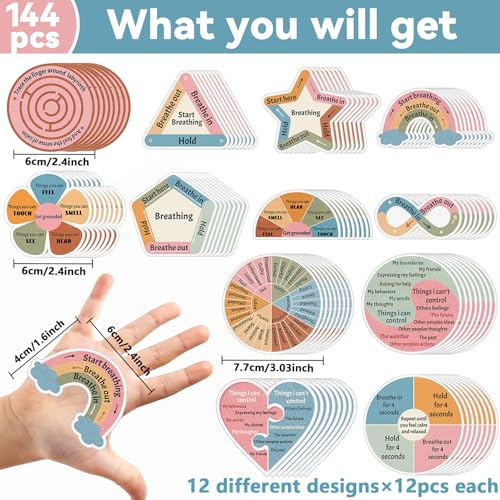 144 Pcs Breath Calm Anxiety Sensory Stickers Reusable Tactile Textured Mindfulness Sticker Fidget Silent Adhesive Sensory Strips for Christmas School Office Adult Teen Tension Student Classroom Supply - Image 2