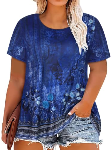 Image of JOELLYUS Plus Size Tops for Women Tunic Floral Casual Short Sleeves T Shirts Flowy Blouses 2026