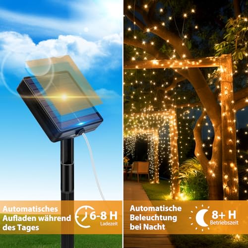 Peasur 3 Stück Solar Lichterkette Outdoor, 3x12M 120 LED Lichterkette Außen – Ansicht 2