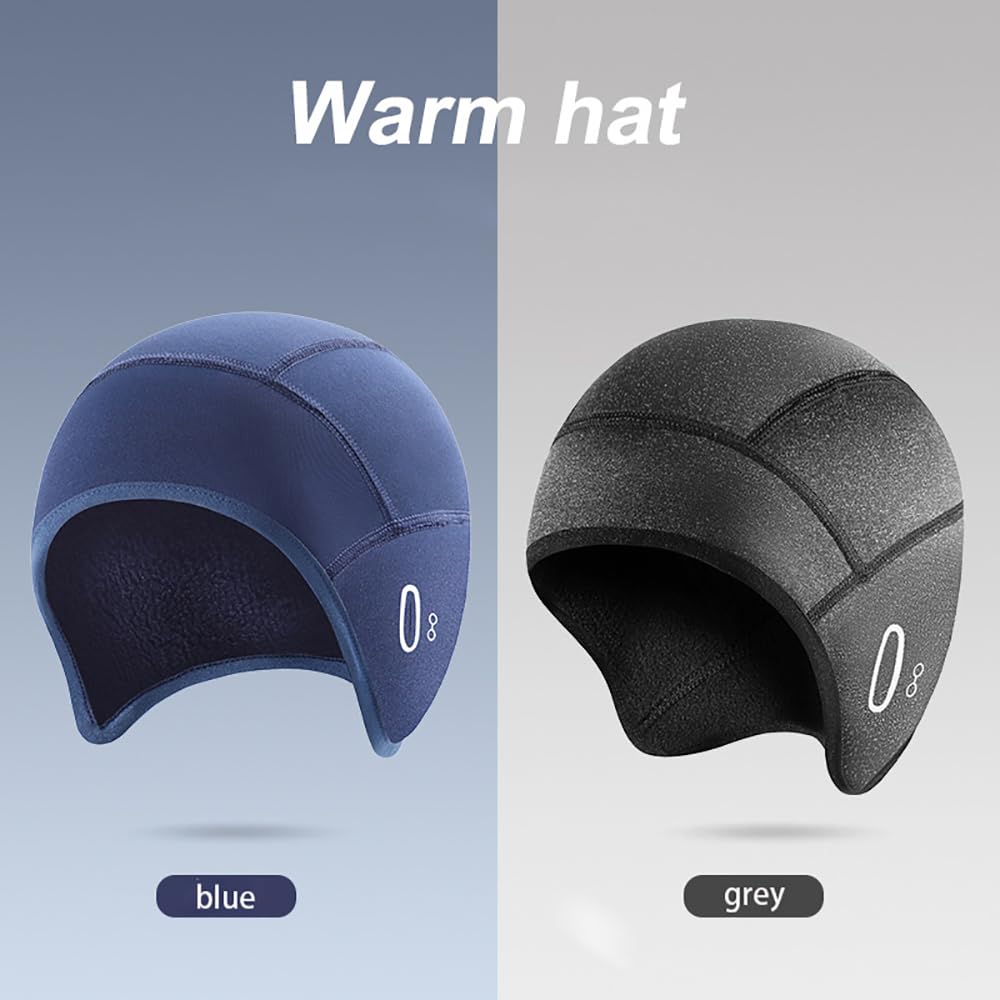 Gorro de invierno con forro polar cálido para ciclismo, con agujeros para gafas, gorro térmico negro, Negro -, 0