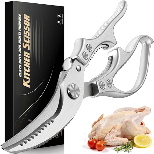 XHMBXIY Heavy Duty Poultry Shears, Ultra Sharp Kitchen Scissors for Chicken Bone & Meat, Molybdenum-Vanadium Steel Shears with 4mm Thickened Blades, Professional Food Scissors, Dishwasher Safe