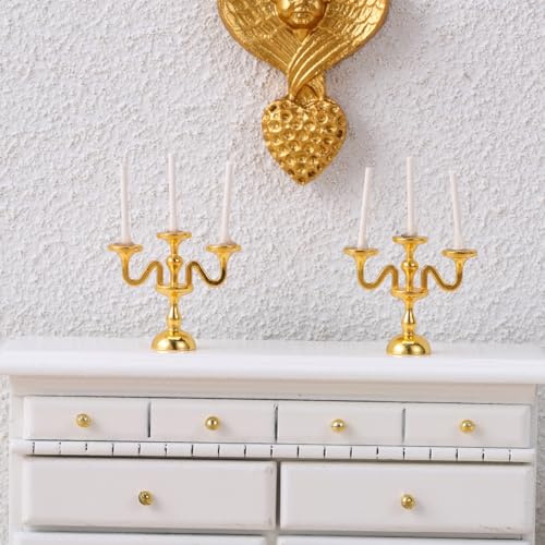STOBOK 2PCS Miniature Dollhouse Candle Sticks, Retro Candlestick Model, Round Gold Candelabra for Mini House Kitchen Accessories, White, 4.60 X 3.20 X 1.00Cm - Cosy Home Interiors STOBOK 2PCS Miniature Dollhouse Candle Sticks, Retro Candlestick Model, Round Gold Candelabra for Mini House Kitchen Accessories, White, 4.60 X 3.20 X 1.00Cm - Image 4