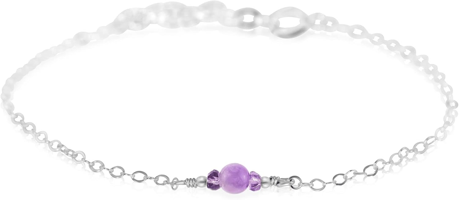 Luna Tide Lavender Amethyst Dainty Anklet in Sterling Silver