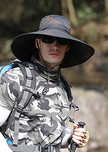 Image of HUAMULAN Wide Brim Sun Hats Men and Women Bucket Safari Fishing Hat for Hiking Garden Lawn Work Camping Outdoor